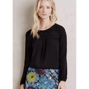 Meadow Rue Anthropologie Blouse Small Black Vivie Swis Dot Boho Cottagecore